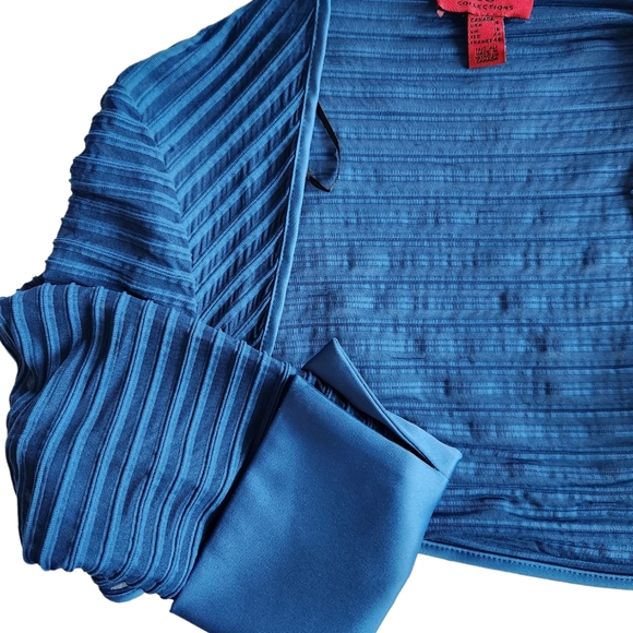 JS Collections NWT Semi-Opaque Ribbed Open Front Cropped Ocean Blue Bolero 16 - Picture 4 of 7